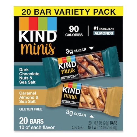 Kind Minis, Dark Choc Nuts, Sea Salt/Caramel Almond, Sea Salt, 0.7oz, PK20 27964